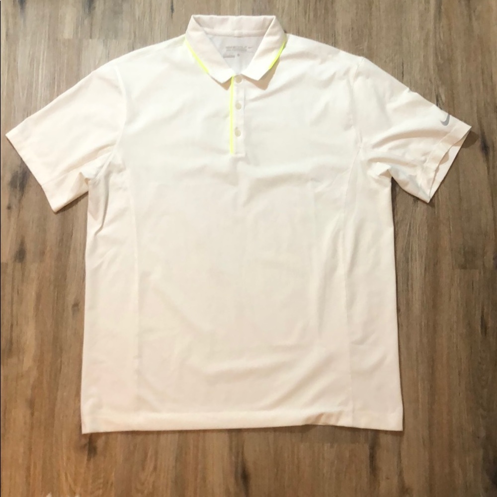 White Nike golf polo, neon green stitching NWOT